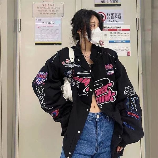 

women's jackets varsity jacket printed casual zipper long sleeve racing coat winter clothes vintage colorblock women bomber jacket 2208, Black;brown