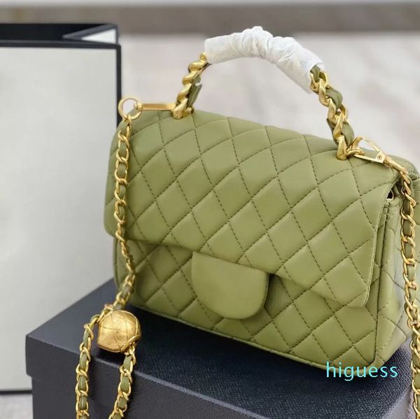 

2022Ss French Mini Gold Ball Flap Bag Lambskin Quilted Metal Handle Diamond Check Hardware Chain Classic Designer Crossbody Shoulder Bag Luxury Ladies Handbag 19CM, Grey