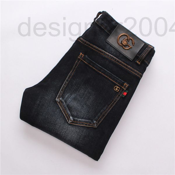 

men's jeans designer dark blue new men's jeans 2021 spring slim elastic long pants youth small foot versatile trend c4w3
