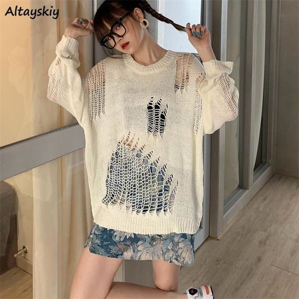 

sweaters women loose casual fashionable o-neck knitting solid simple korean style chic daily autumn trendy long sleeve pullovers 220811, White;black