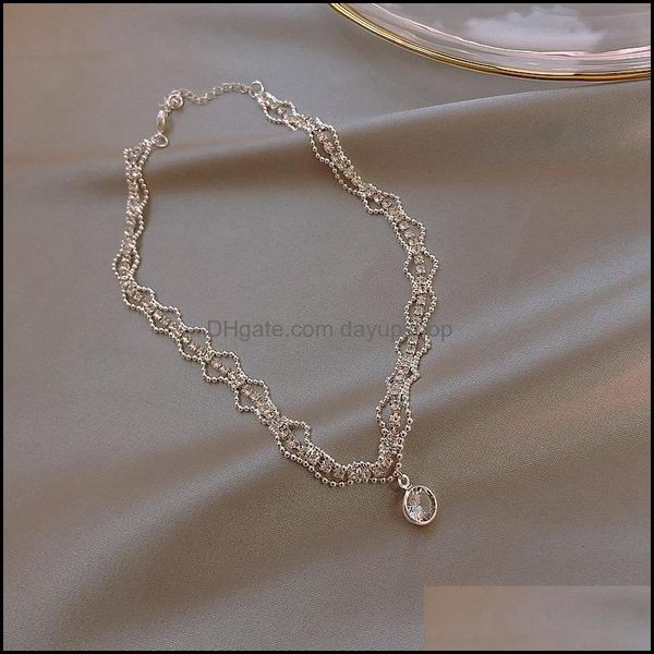 

chains necklaces pendants jewelry golden sier beaded chain necklace round rhinestone inlay bead trendy party friends gifts dh9bj, Silver