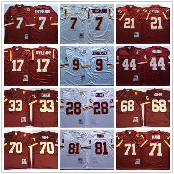 

ncaa 75th vintage football jerseys stitched 7 joe theismann 9 jurgensen 17 williams 21 taylor 28 green 33 baugh 44 riggins 68 grimm 70 huff, Black;red