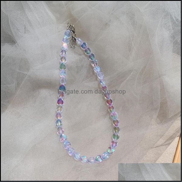 

chains necklaces pendants jewelry 2021 korean personality fashion heart girl colorf acrylic heart-shaped beaded clavicle ch dhsnr, Silver