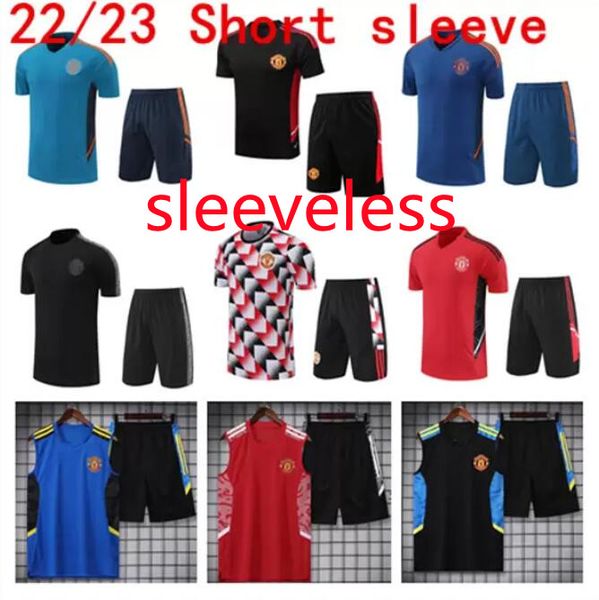 

22/23 sancho rashford soccer tracksuit 2022 2023 mans utd training suit short sleeved football kit uniform chandal b. fernandes manchesters, Black