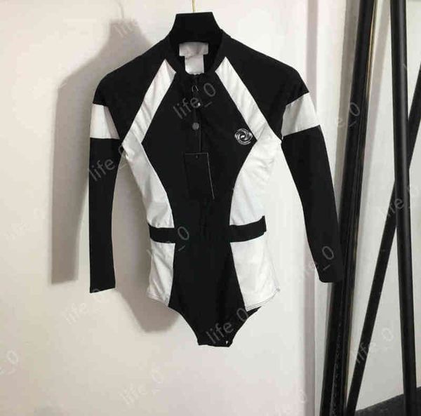 

womens designer jumpsuits rompers fashion brand logo colorblock long sleeve bodysuit swimsuit luxury jumpsuit for women 0912, Black;white