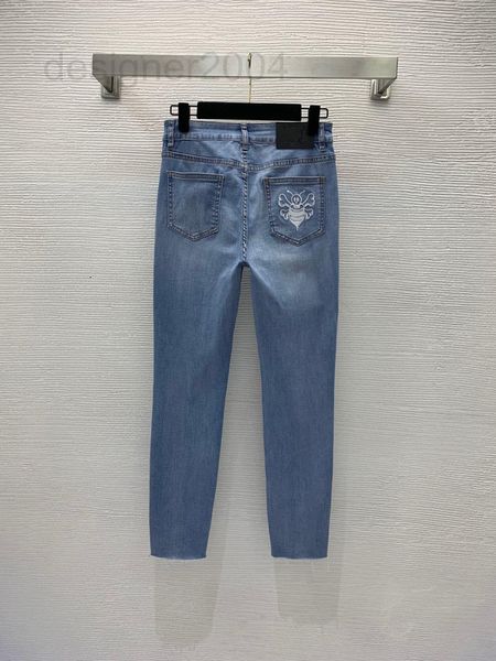 

women's jeans designer new women's pants back hip pocket big bee embroidery letter high elastic slim small foot nine point jeans 1, Blue