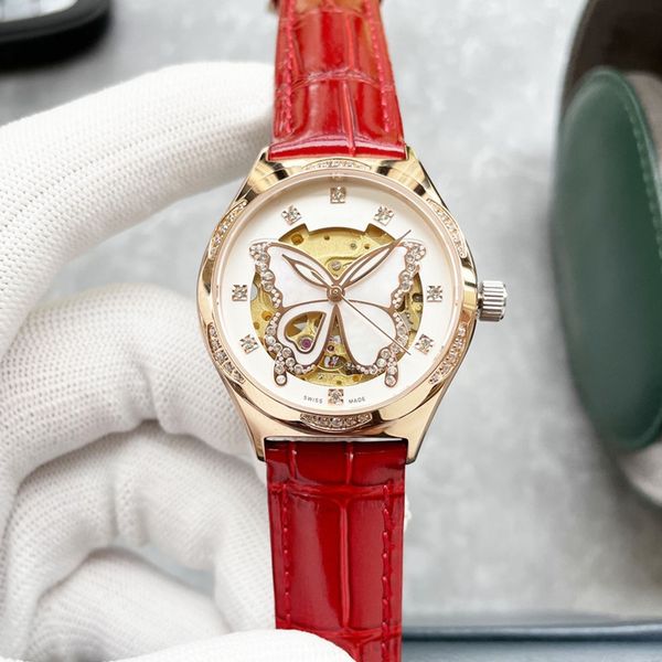 

fashion mechanical women's watch 32mm sapphire mirror ceramic inter-steel chain rose gold dial luminous waterproof movement simple exqu, Slivery;brown
