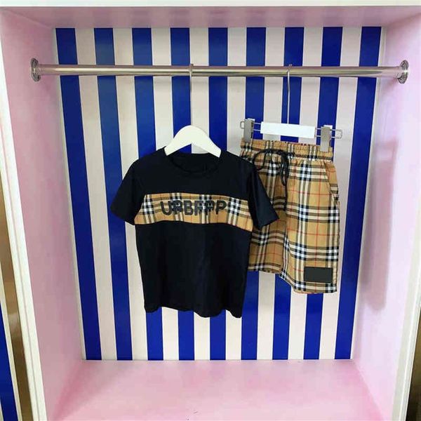 

high end children's wear 22 summer boys' suit checkered short sleeve shorts two piece set trendy boys' sportswear2375, White