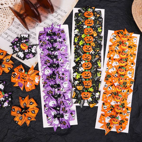 

10 buah/set jepit rambut busur dekorasi halloween untuk anak-anak perempuan hiasan rambut jepitan labu hantu hadiah aksesori rambut bayi, Slivery;white