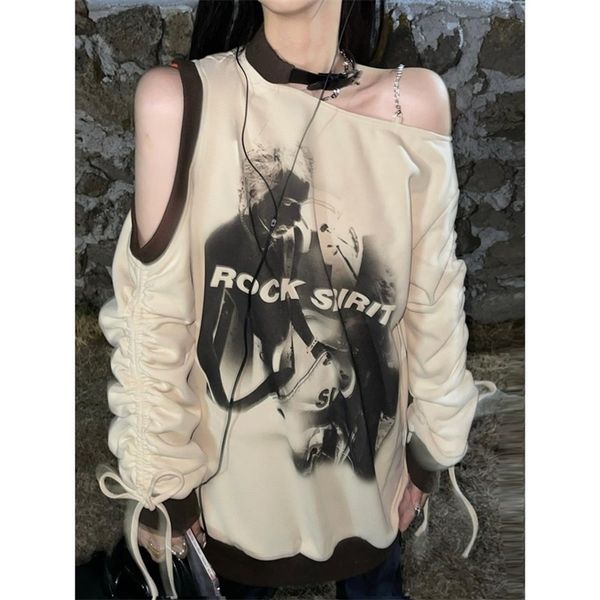 

deeptown vintage sweatshirt y2k aesthetic off the shoulder harajuku hip hop grunge pullover choker graphic hoodies oversized 220811, Black