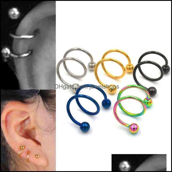 

charm earrings jewelry special stainless steel spiral human body piercing coil rings double spring earbone nails with ball dr dhubn, Golden