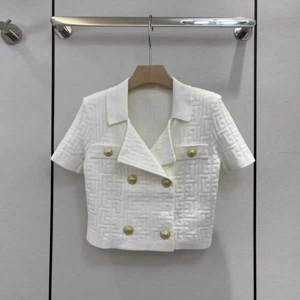 

women's knits & tees 2022 autumn winter lapel neck short sleeve print high end jacquard cardigan women's designer sweater 0619-9, White;black
