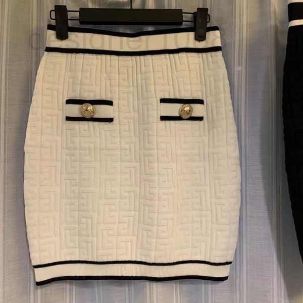 

skirts designer 20ss balman knitted slim fit autumn winter semi skirt luxury sweater check gold button wool short tnyv, Black