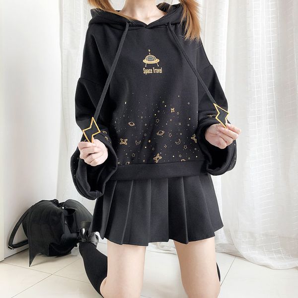 

women's hoodies & sweatshirts japanese style lantern sleeve gothic harajuku kawaii starry sky print plus size mall goth soft girlswome, Black