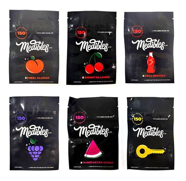 

empty black medibles mylar packaging bag 150mg edibles gummy bags child resistant zipper smell proof resealable sour cali packs
