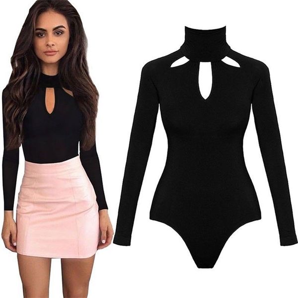 

fashion body suits for women romper black mock neck long sleeve hollow out back bodysuit spring 220811, Black;white