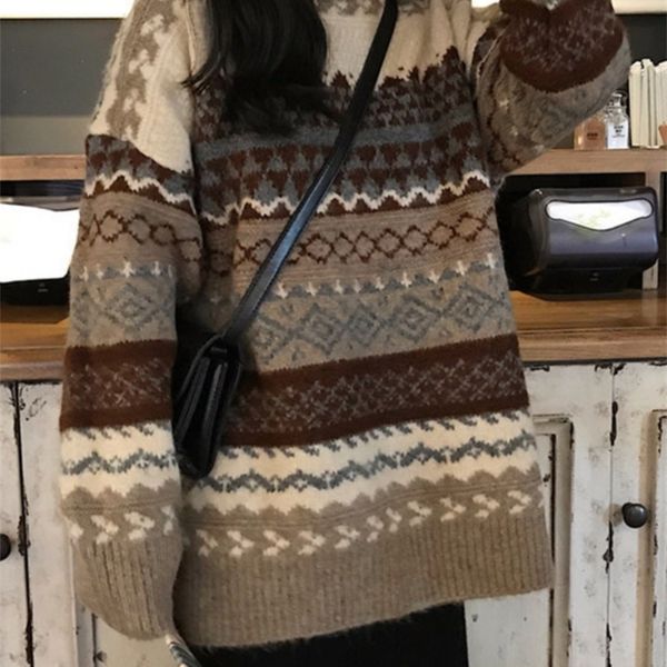 

h.sa women winter sweater pullover knit jumpers loose striped pull jumpers casual argyle sweater jerseys mujer invierno 220811, White;black