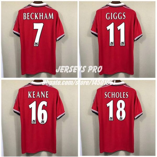 

retro 1998 1999 maillot de fans soccer tee old trafford football shrts kits david beckham ryan giggs roy keane paul scholes solskj323a, Black