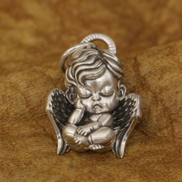 

linsion 925 sterling silver cute sleeping angel baby pendant q version ta361