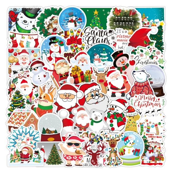 

50pcs christmas stickers skate accessories cartoon waterproof vinly santa claus sticker for lapwaterbottle phone skateboard luggage kids toy