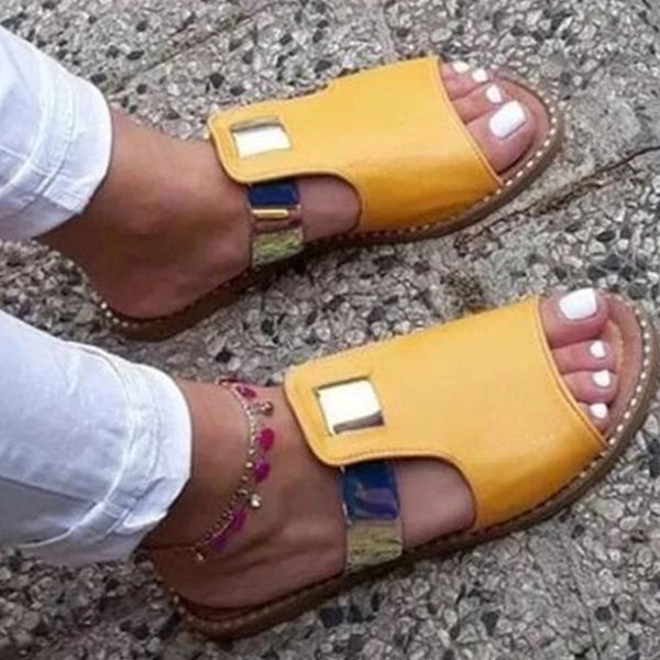 

2022 summer women slippers fashion metal female slippers casual flat shoes outside beach shoes new ladies open toe footwear, Black