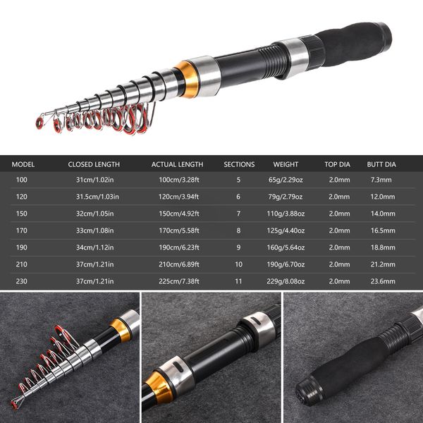

mini telescopic fishing rods super hard carbon steel rivers lakes lures ice fishing rod portable sea pole equipment