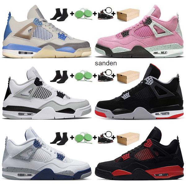 

with jumpman 4 4s mens women basketball shoes military black cat canvas red thunder university blue cactus jack trainers