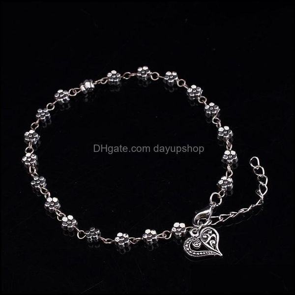 

anklets jewelry new fashion foot chain tibetan sier hollow plum daisy flowers heart anklet for women drop delivery 2021 dhmxw, Red;blue