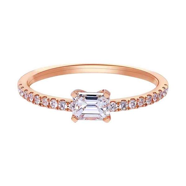 

100% 925 sterling silver emerald cut created moissanite wedding engagement simple rose gold ring fine jewelry gifts, Slivery;golden