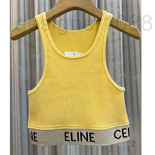 

women's t-shirt designer 2022 summer new c# yellow suspender wool cotton blended splicing vest short for women ubpq, White