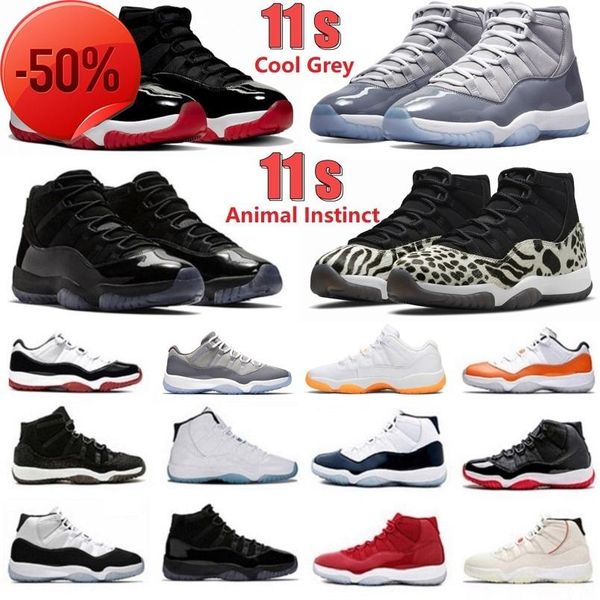 

jumpman 11 11s mens basketball shoes cool grey animal citrus instinct citrus legend gamma blue jubilee bred low cap gown concord men women, Black