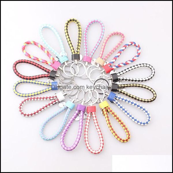 

keychains fashion accessories 31 colors mixed handmade woven leather rope men women car keychain couple chain pendant jewelr dhype, Silver
