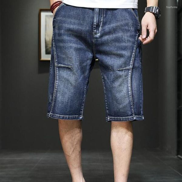 

men's jeans summer thin retro denim shorts fat medium pants, Blue