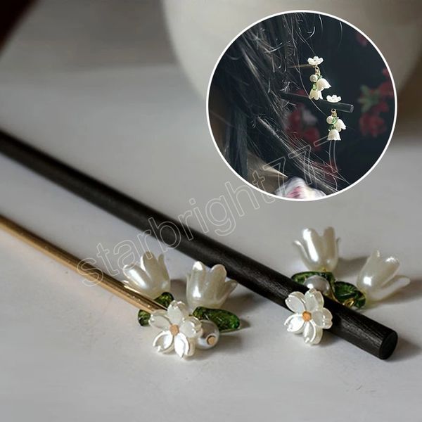 

chinese style hair sticks lily of the valley hairpins women hair accessories hairstyle design tools headwear, Slivery;white