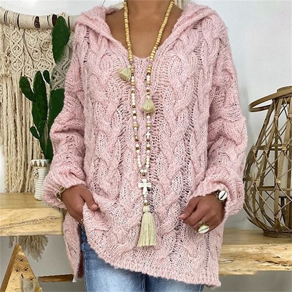 

women's knitted sweater women's fashion ladies solid color pullovers hooded loose blouses 220811, White;black