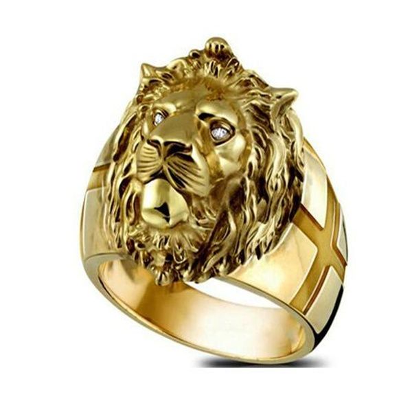 

golden lion head ring stainless steel cool boy band party lion domineering men's ring jewelry gc1508, Gray