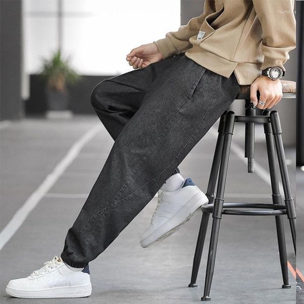 

men's jeans casual pants winter loose-fitting large size plus velvet thick overalls, Blue