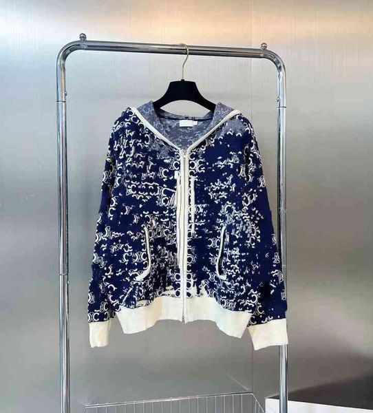 

women's sweaters designer design c &e home early autumn new old flower full print jacquard knitted coat cashmere yarn hooded cardigan, White;black