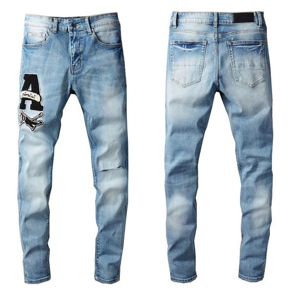 

2022 luxury designer men's jeans fashion slim denim five star biker blue pants distressed rhinestone zebra stripes size 2290n