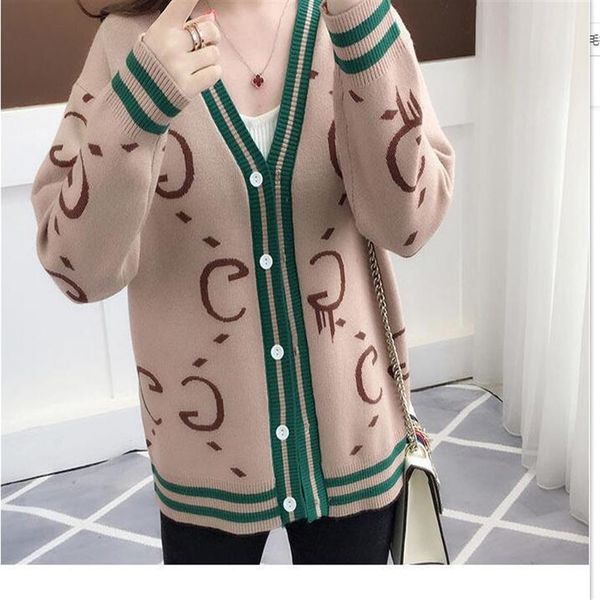 

winter fall women brand designer letter pattern cardigan sweater coat wool blended woman knitwear ladies knitted v-neck long s2067, White;black