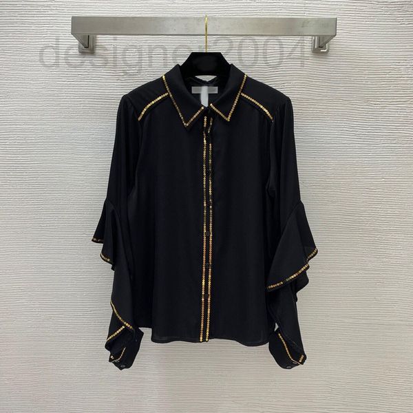 

women's knits & tees designer early spring mulberry silk fabric light sense shirt sequin phnom penh decorative lapel lotus leaf edge lo, White