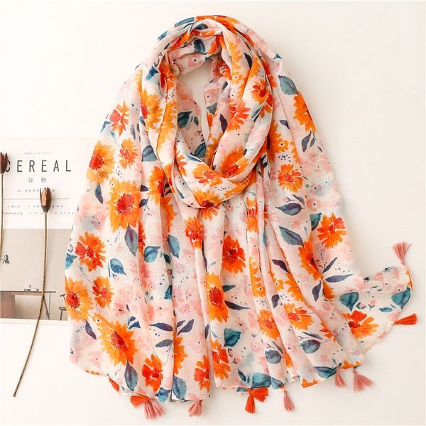 

women spain fashion viscose scarf lovely sunflower tassel shawl wrap neck pashmina winter foulard bufandas muslim hijab, Blue;gray