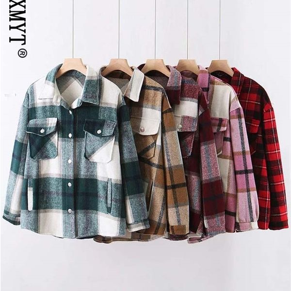 

klkxmyt plaid jacket women coat autumn winter vintage stylish pockets oversized jacket coat casual warm chic 220811, Black;brown