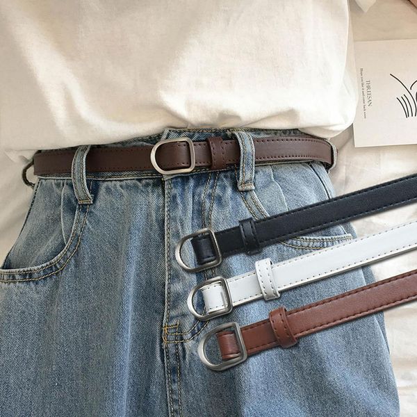 

fashion no-hole buckle women belt luxury designer belts jeans decorative female dress thin pu leather waist strap, Black;brown