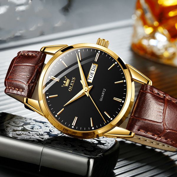 

brand watch quartz watch dual calendar waterproof men's watch, Slivery;brown