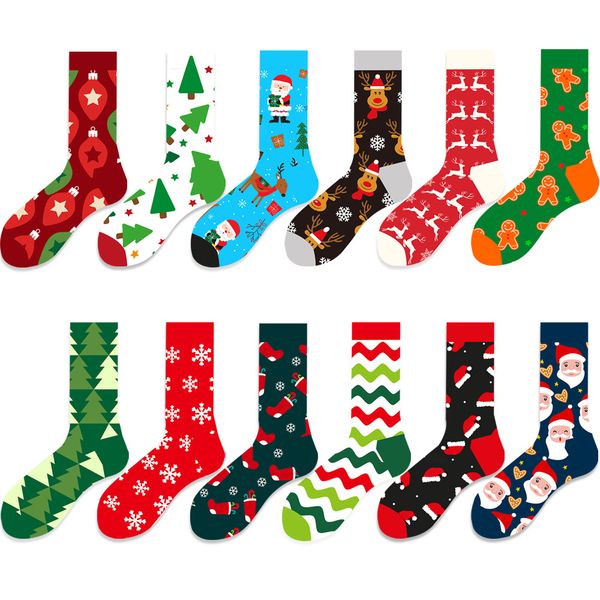 

women christmas socks autumn funny xmas santa elk stripe fashion cotton crew happy sock 2023 new year, Black;white