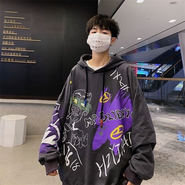 

gray oversize hoodie streetwear men hip hop cartoon sweatshirt girls cool casual funny spring autumn japan hoodies male 220811, Black