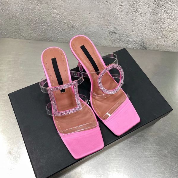 

2022 summer elegant pvc crystal decora slippers open-toes high heels woman, Black