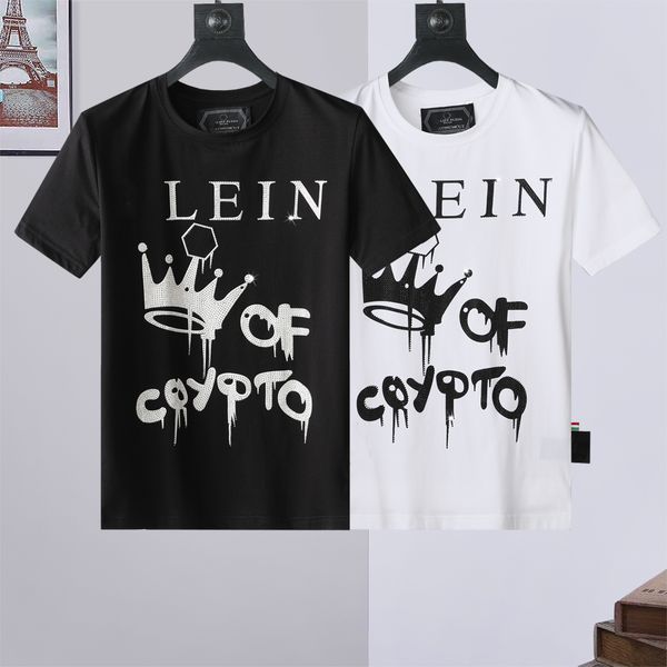 

pp fashion men's designer slim fit casual rhinestone short sleeve round neck shirt tee skulls print streetwear collar polos m-xxxl p74, White;black