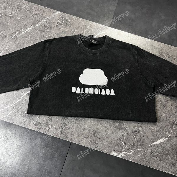 

xinxinbuy men women designers t shirts tee long sleeve paris letter print crew neck streetwear blue s-xl, White;black